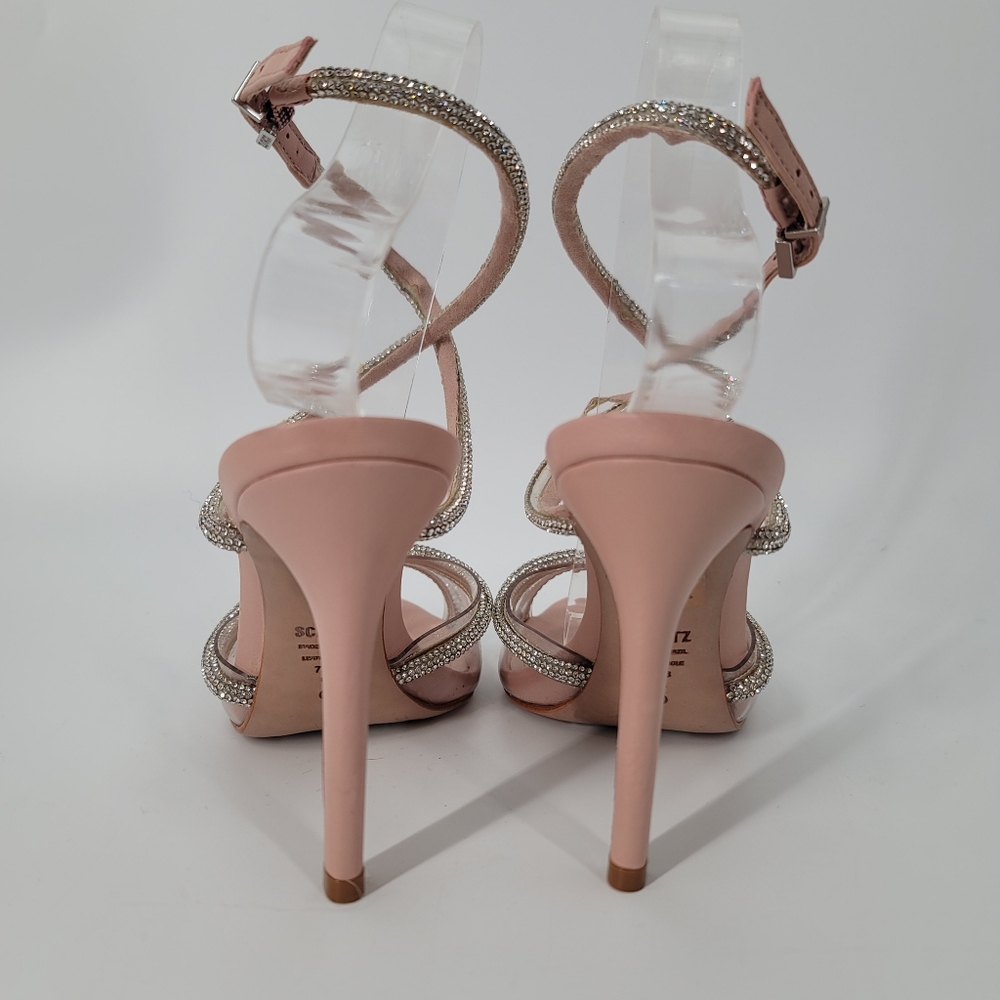 Schutz Louise Crystal PVC Strappy Sandals Size 7.5 Rose Pink - Picture 6 of 12